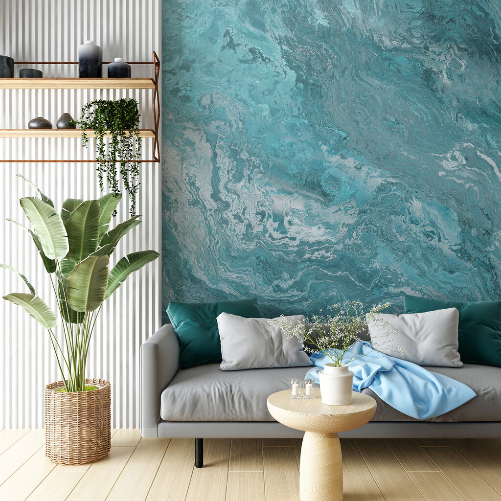 Turquoise steenbanden in golven — interieur 5