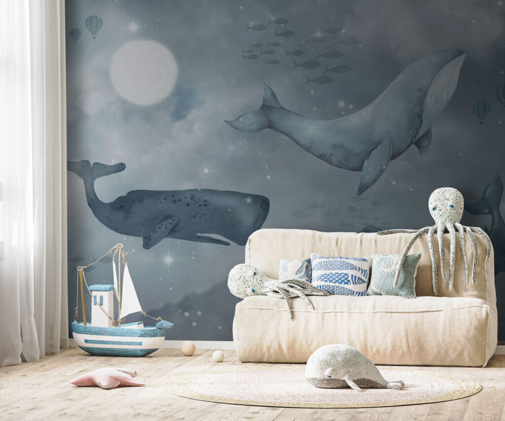 Groep walvissen zwemmend in de oceaan — interieur 1