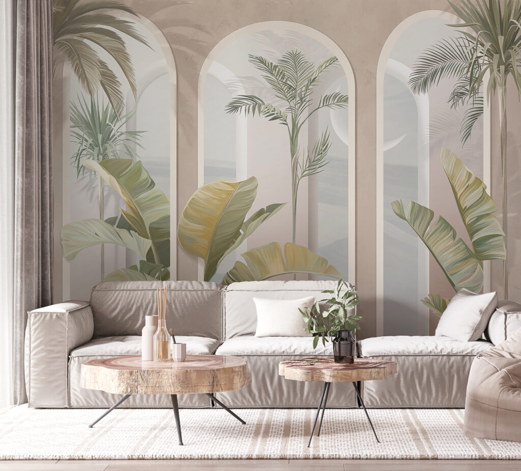 Palmen tussen roze arcades — interieur 3