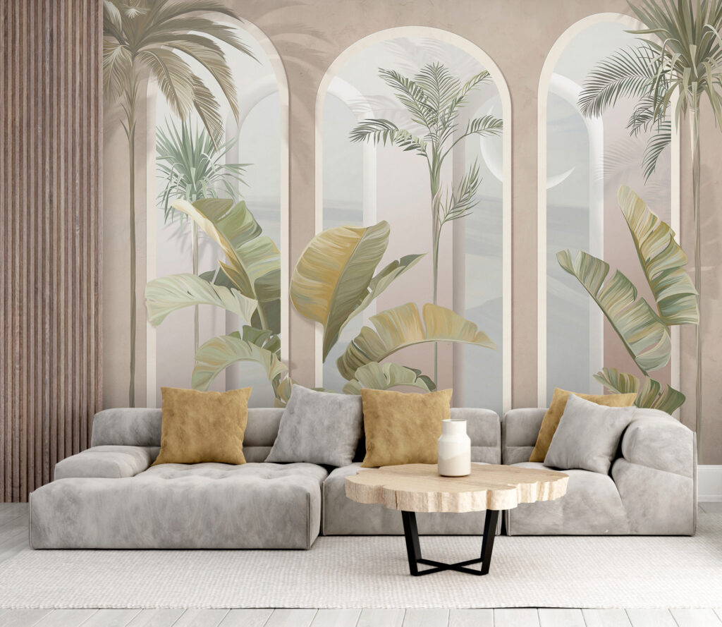 Tropisch groen in rustgevende bogen in een interieur