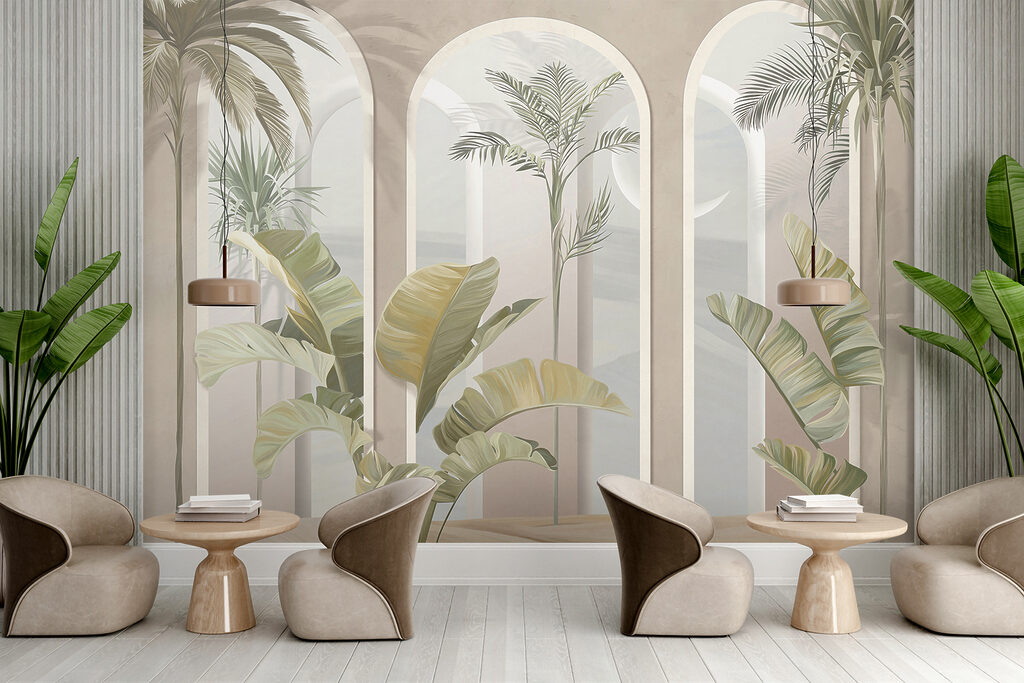 Palmen tussen roze arcades — interieur 8