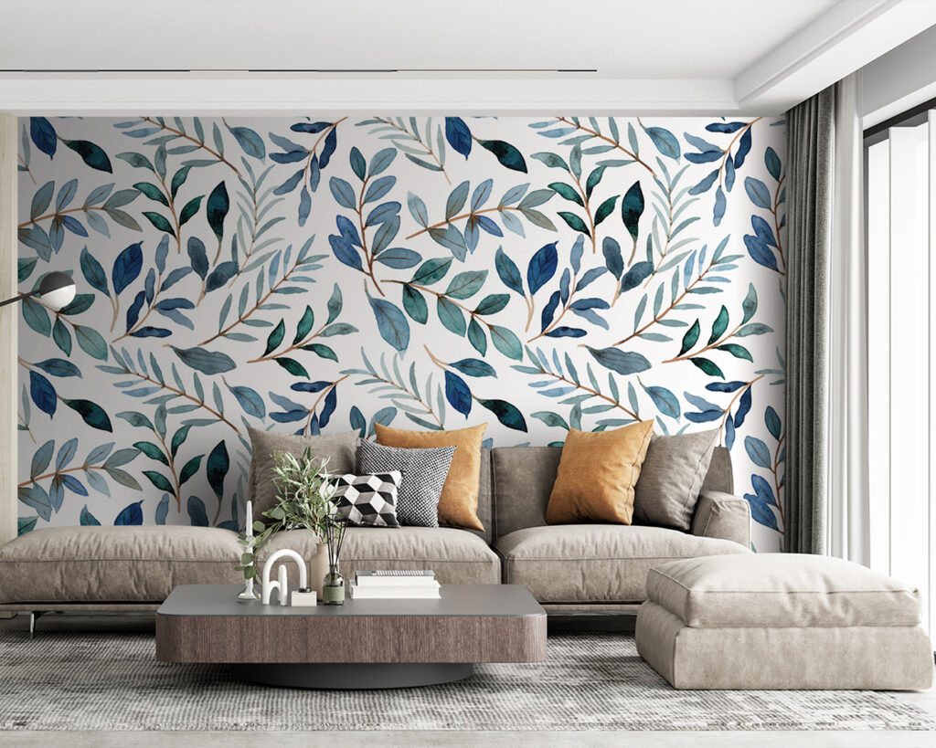 Patroon van blauwe en groene bladeren — interieur 2