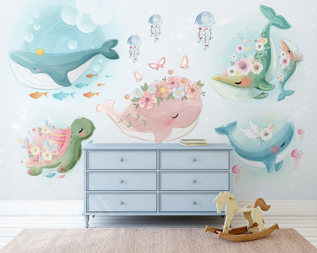 Groep cartoon walvissen — interieur 2
