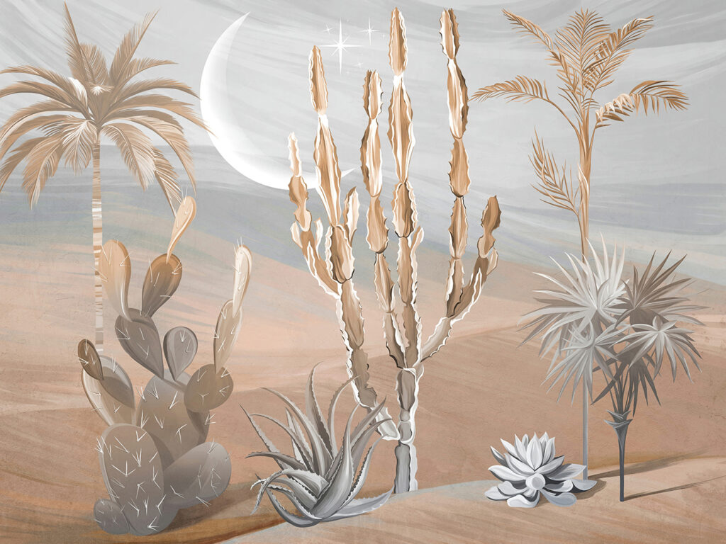 Cactussen in een maanwoestijn — volledig ontwerp