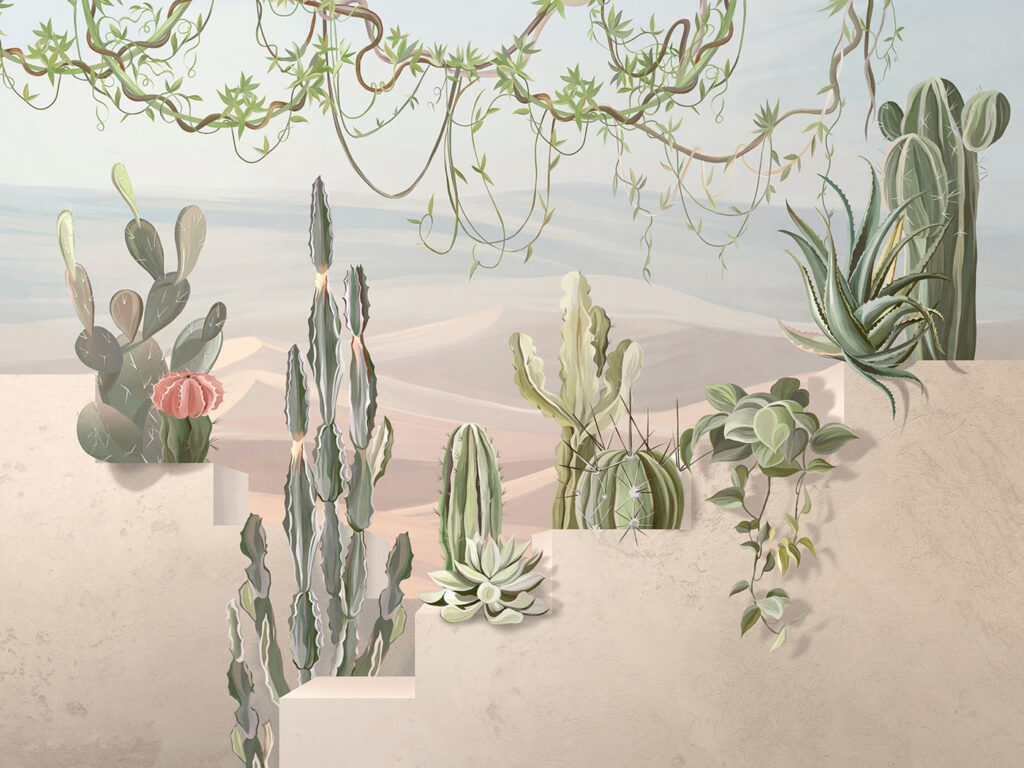 Woestijnplanten in een vredig landschap — volledig ontwerp