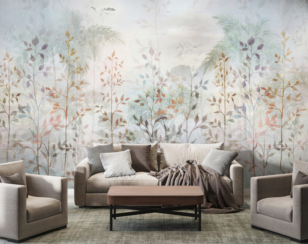 Bladeren boven verre palmen — interieur 3