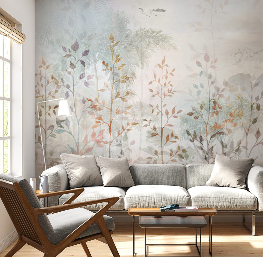 Bladeren boven verre palmen — interieur 4