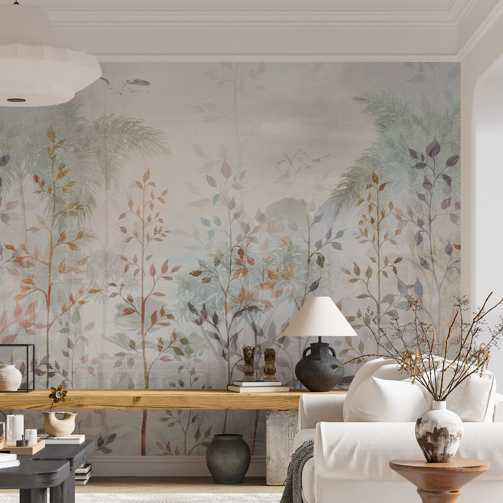 Bladeren boven verre palmen — interieur 7