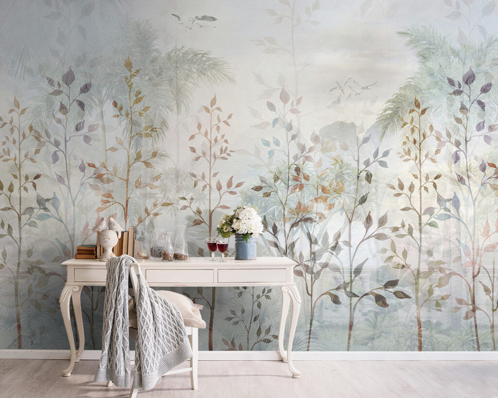Bladeren boven verre palmen — interieur 5