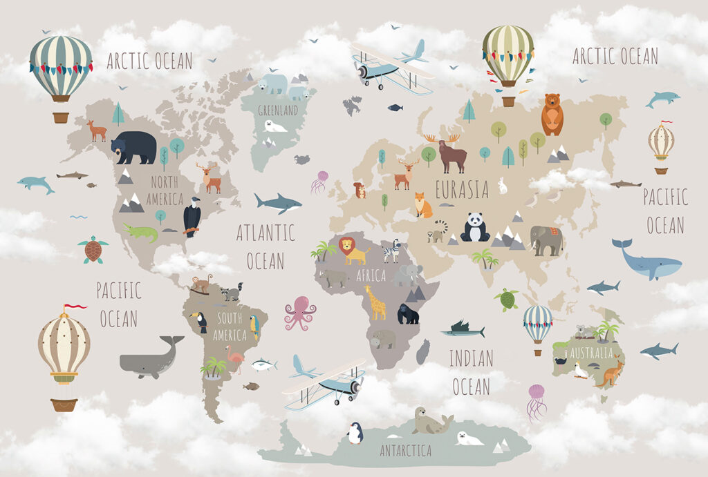 Dierenkaart met luchtballonnen — volledig ontwerp