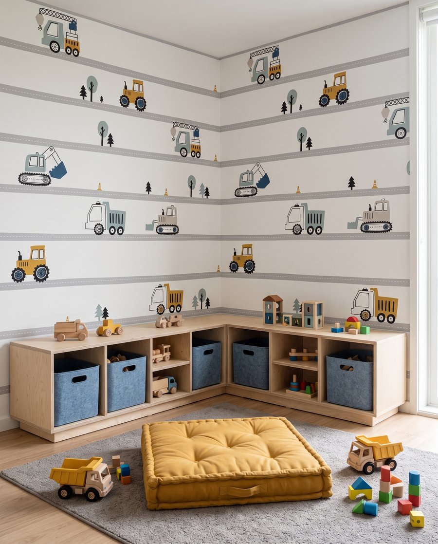 Werkverkeer in dunne rijtjes in een interieur