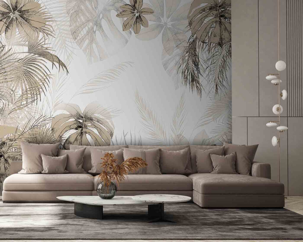 Tropenbladeren rond open ruimte — interieur 3