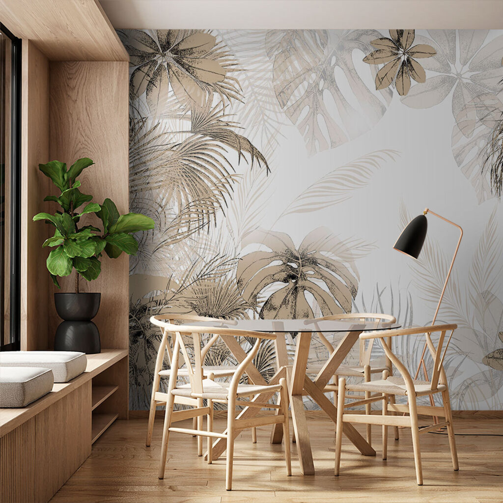 Tropenbladeren rond open ruimte — interieur 1