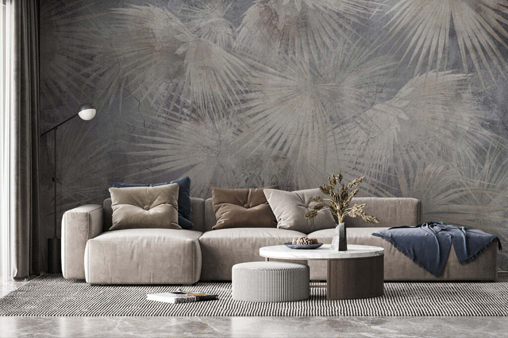 Palmwaaiers op oudgrijs — interieur 4