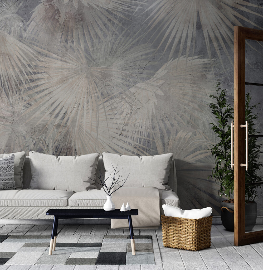 Palmwaaiers op oudgrijs — interieur 1