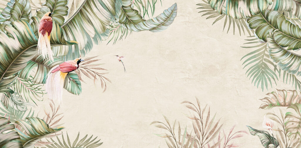 Papegaai tussen de palmbladeren — volledig ontwerp