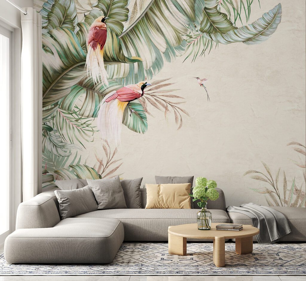 Papegaai tussen de palmbladeren — interieur 1