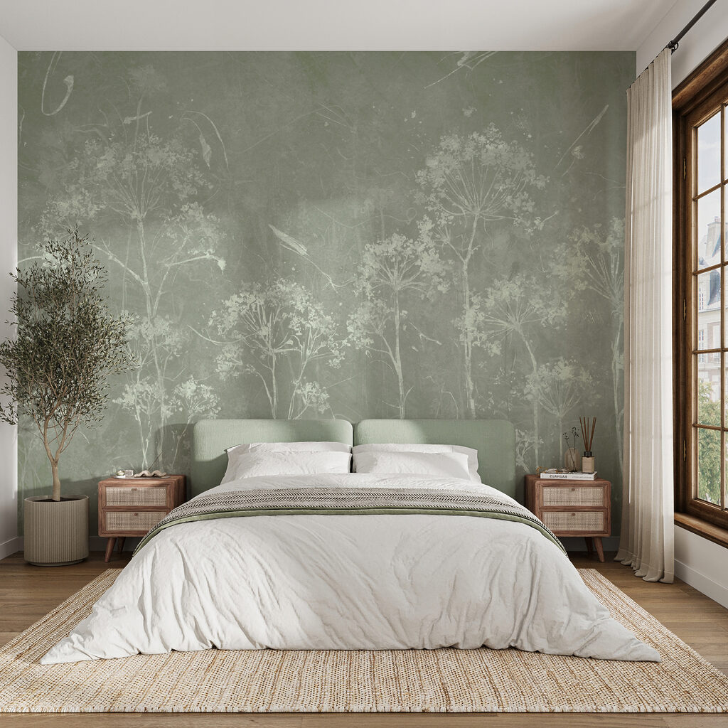 Witte bloemen op groene achtergrond — interieur 3