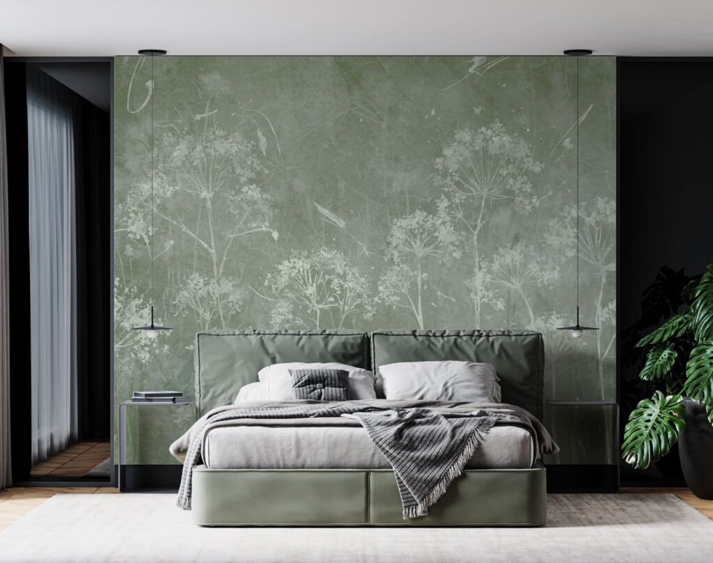 Witte bloemen op groene achtergrond — interieur 1