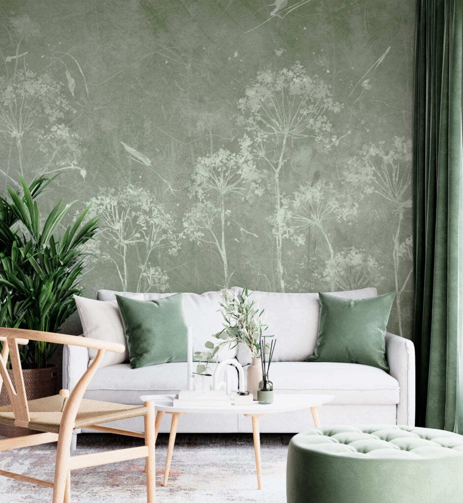 Witte bloemen op groene achtergrond — interieur 2