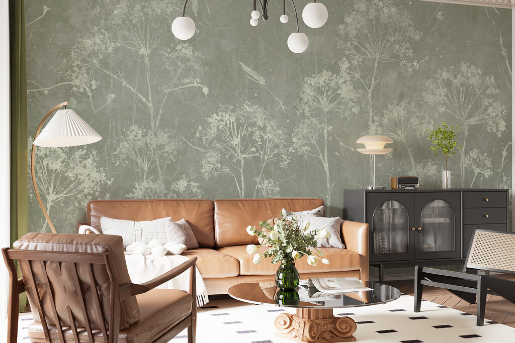 Witte bloemen op groene achtergrond — interieur 4