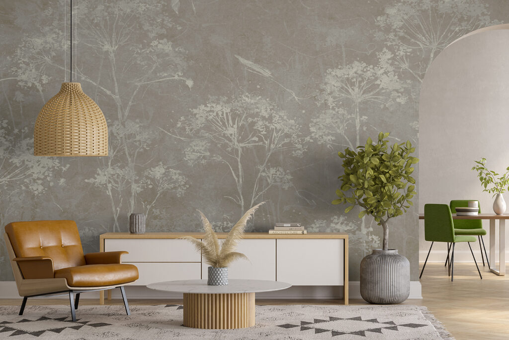 Witte bloemen op een grijze achtergrond — interieur 3