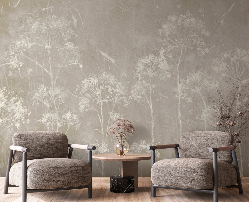 Witte bloemen op een grijze achtergrond — interieur 2