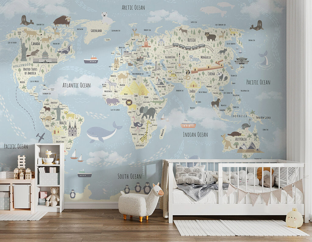 Wereldkaart met kleine reisvrienden — interieur 2