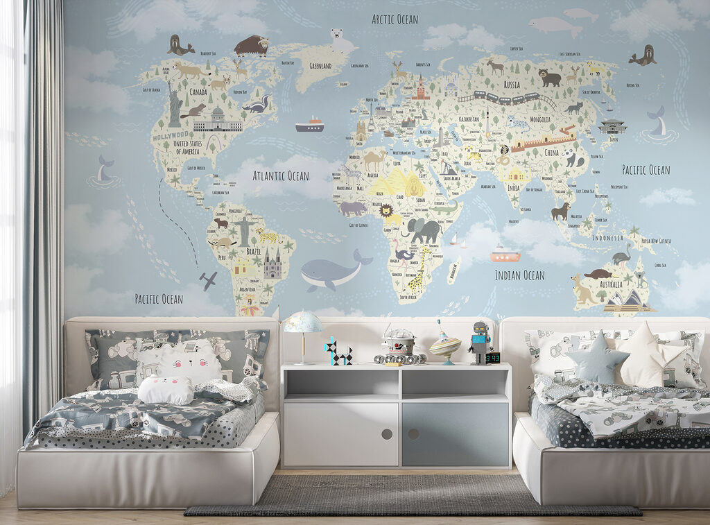Wereldkaart met kleine reisvrienden — interieur 3