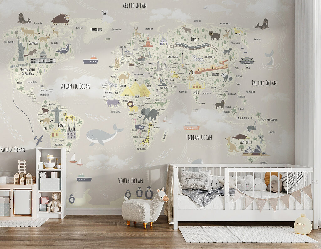 Wereldkaart met kleine reisvrienden — interieur 2