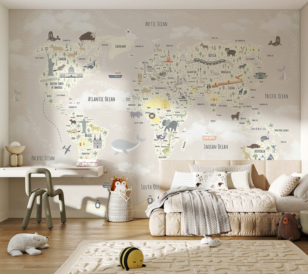 Wereldkaart met kleine reisvrienden — interieur 1