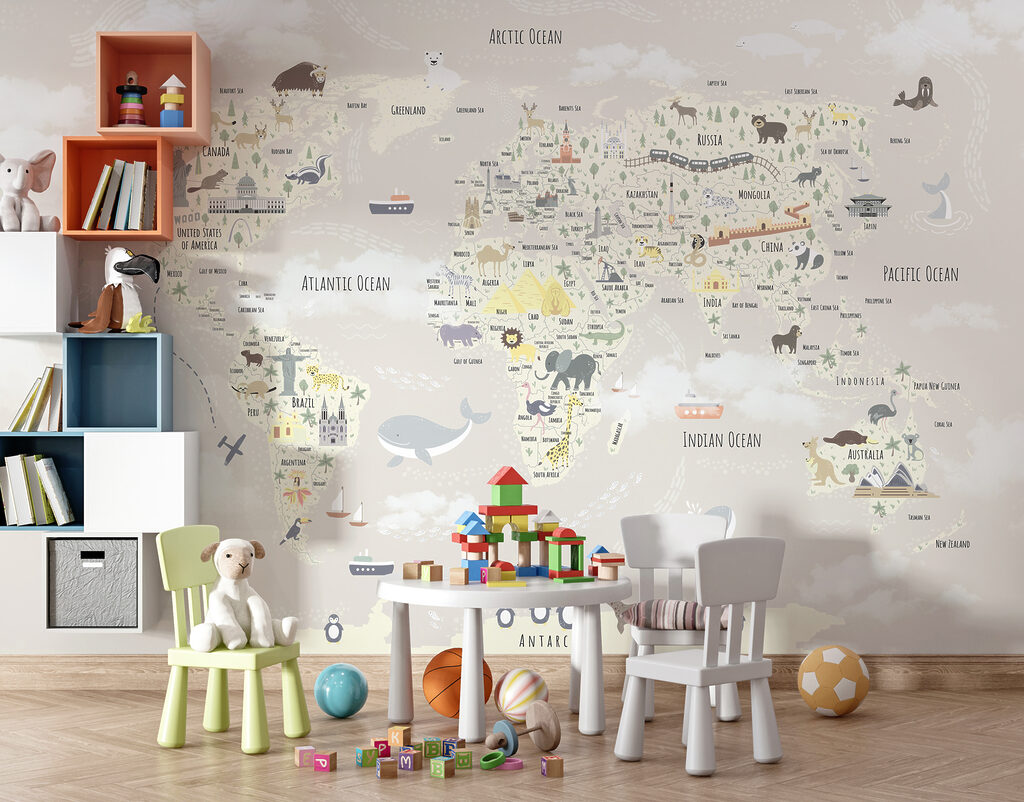 Wereldkaart met kleine reisvrienden — interieur 3