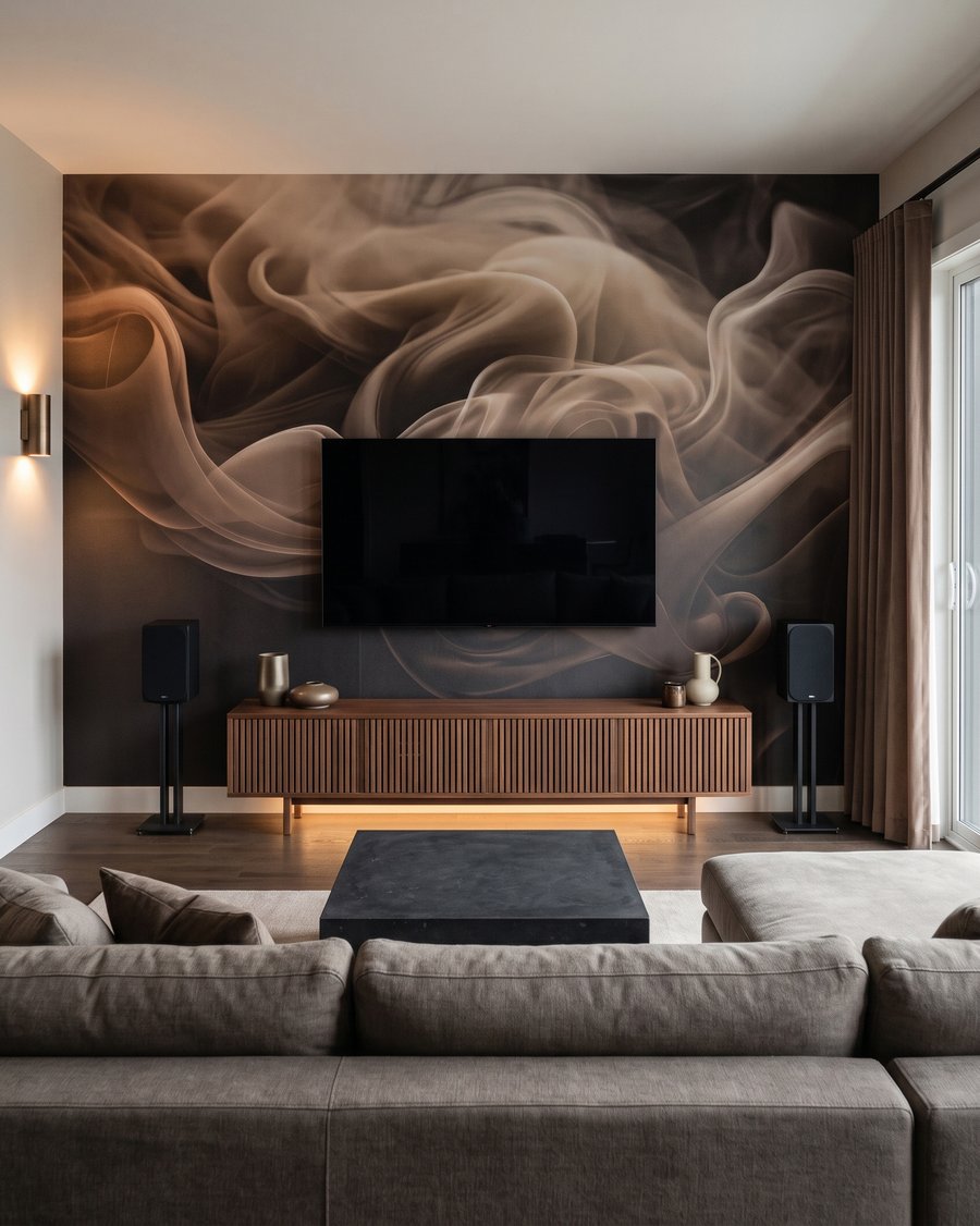 Stroom van bruine sluiers in een interieur