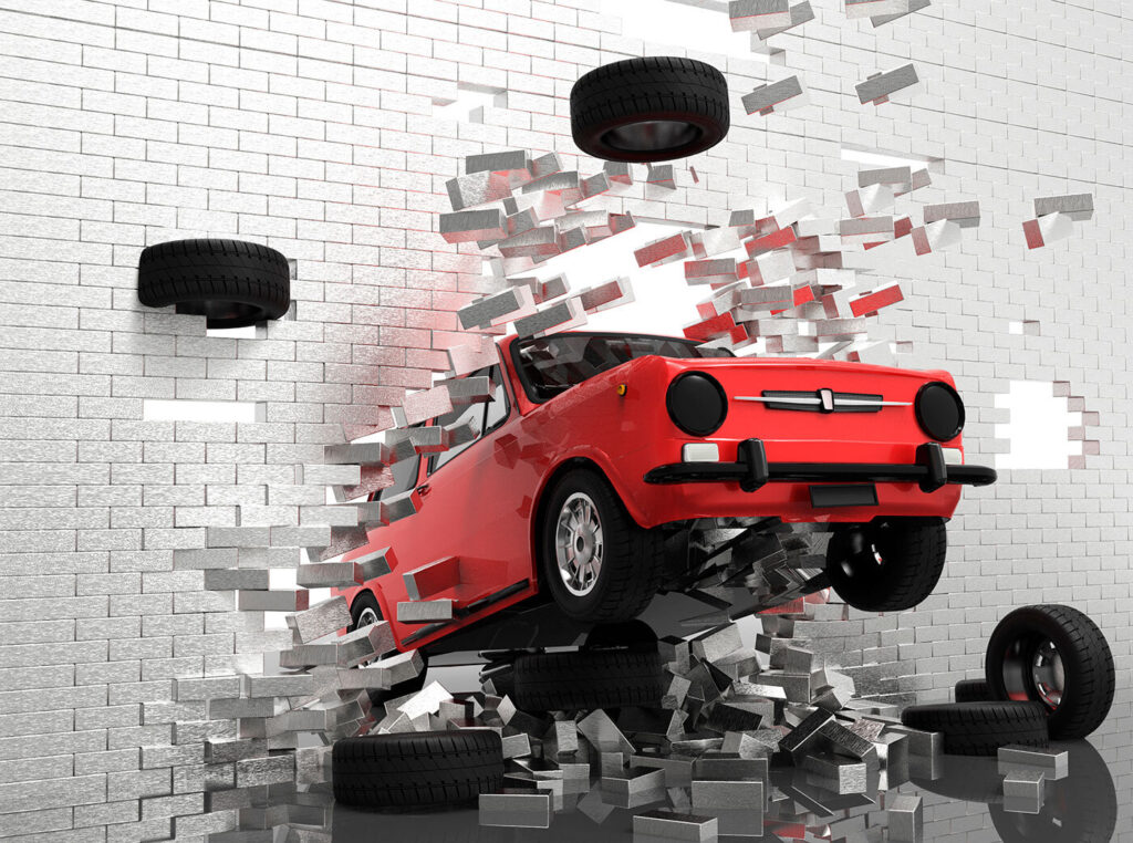 Rode auto breekt los — volledig ontwerp