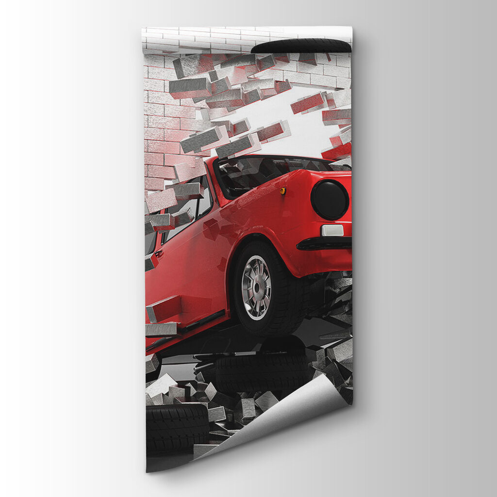 Rode auto breekt los — productweergave