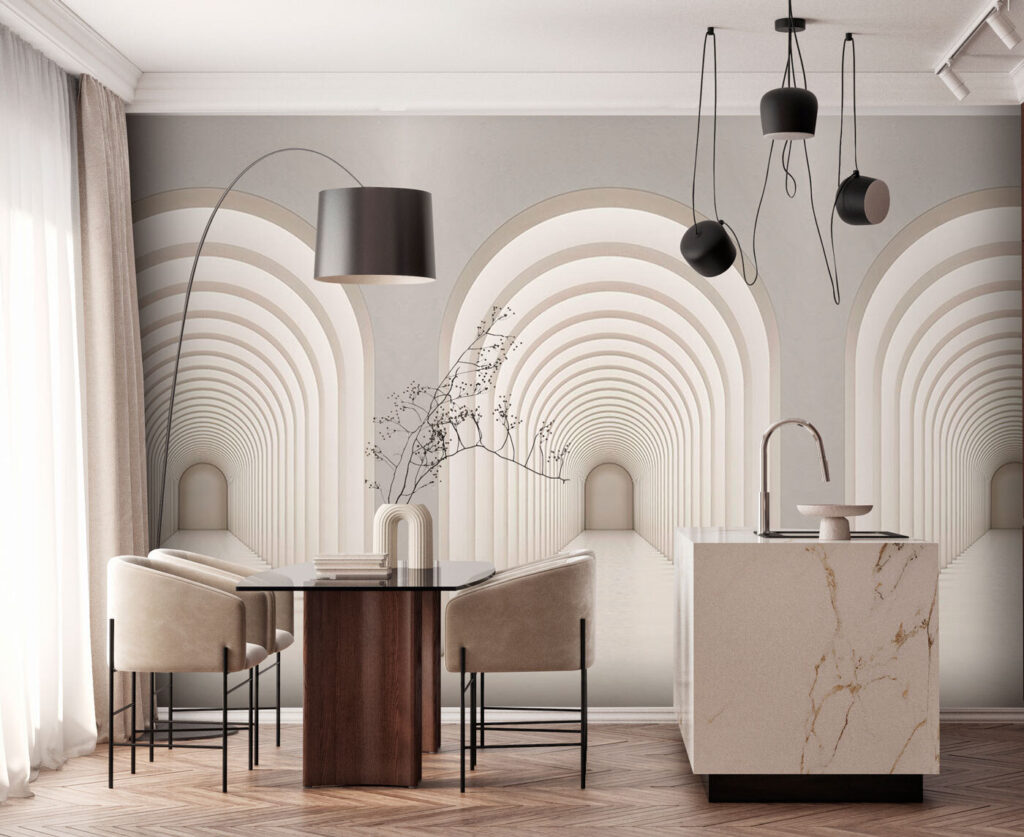Drie gangen met bogen — interieur 3