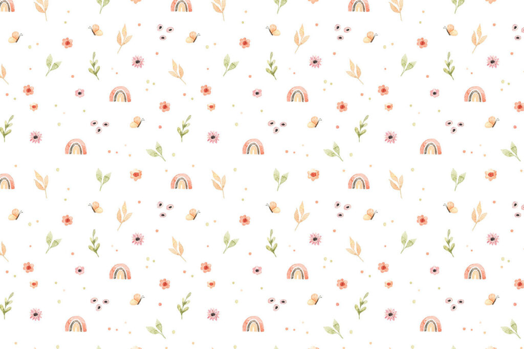 Kleine regenbogen tussen bloemstipjes — volledig ontwerp