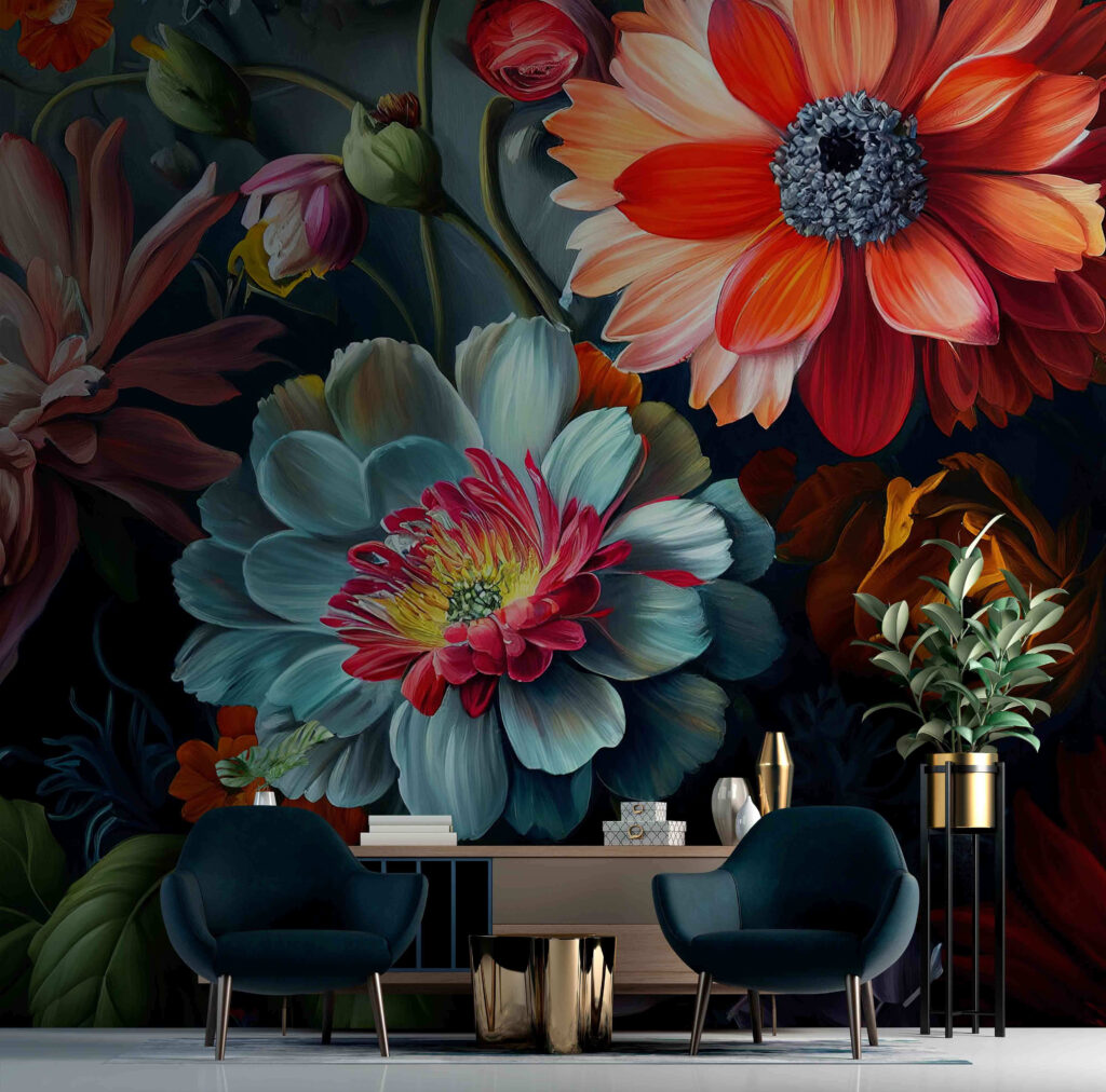 Volle bloemen in juweeltinten — interieur 2