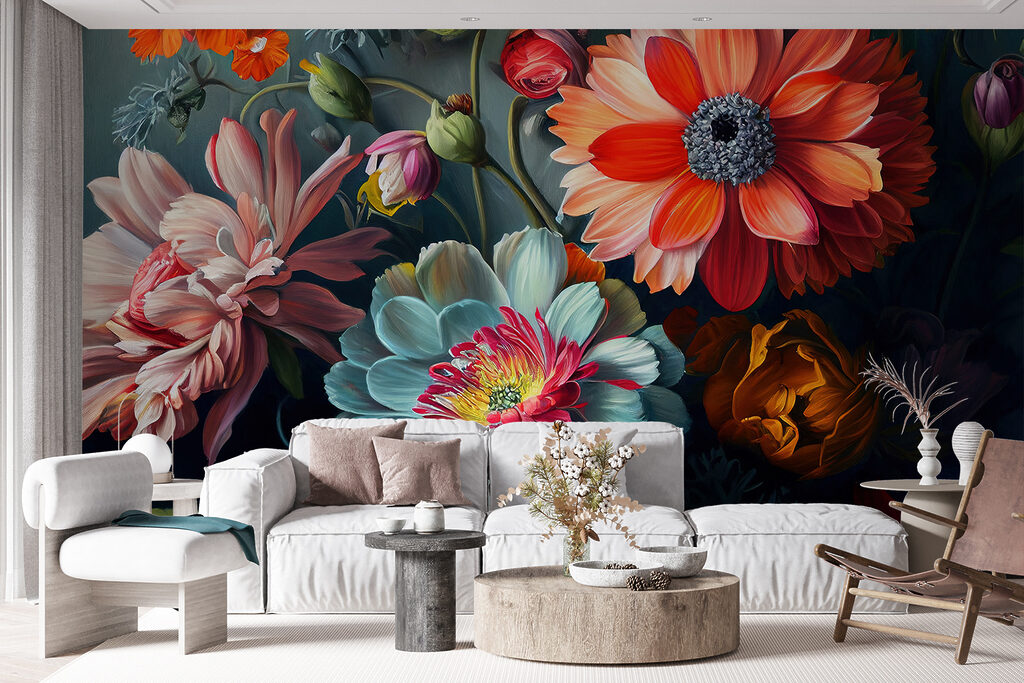 Volle bloemen in juweeltinten — interieur 4