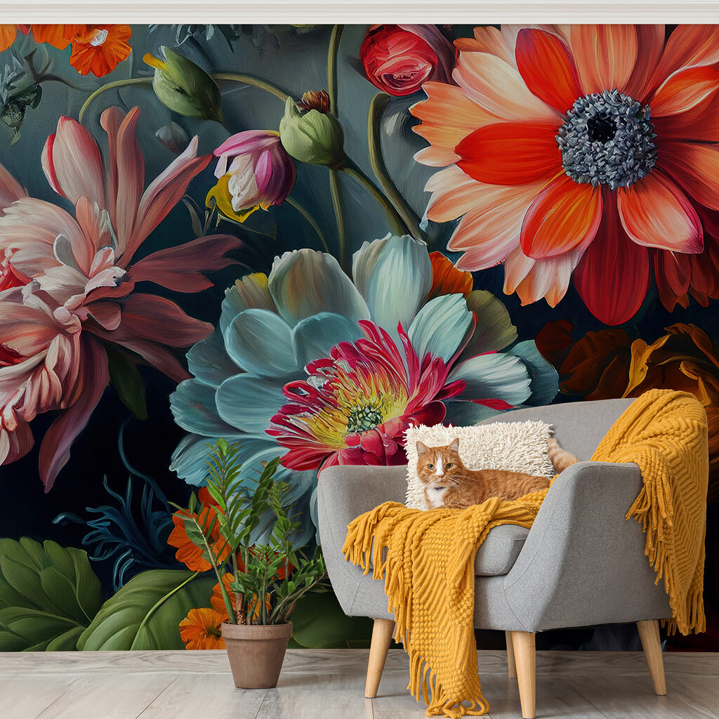 Levendige bloesems in prachtige kleuren in een interieur