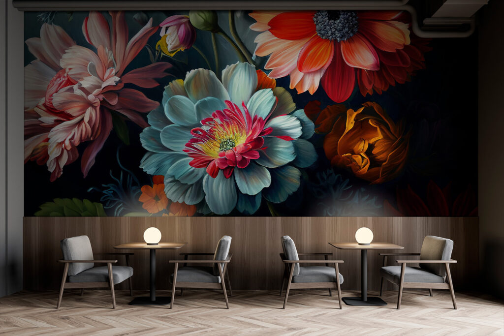 Volle bloemen in juweeltinten — interieur 3