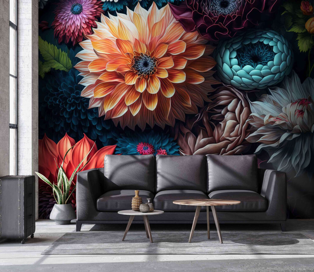 Dahlia's in diepe kleurenschaduw — interieur 1