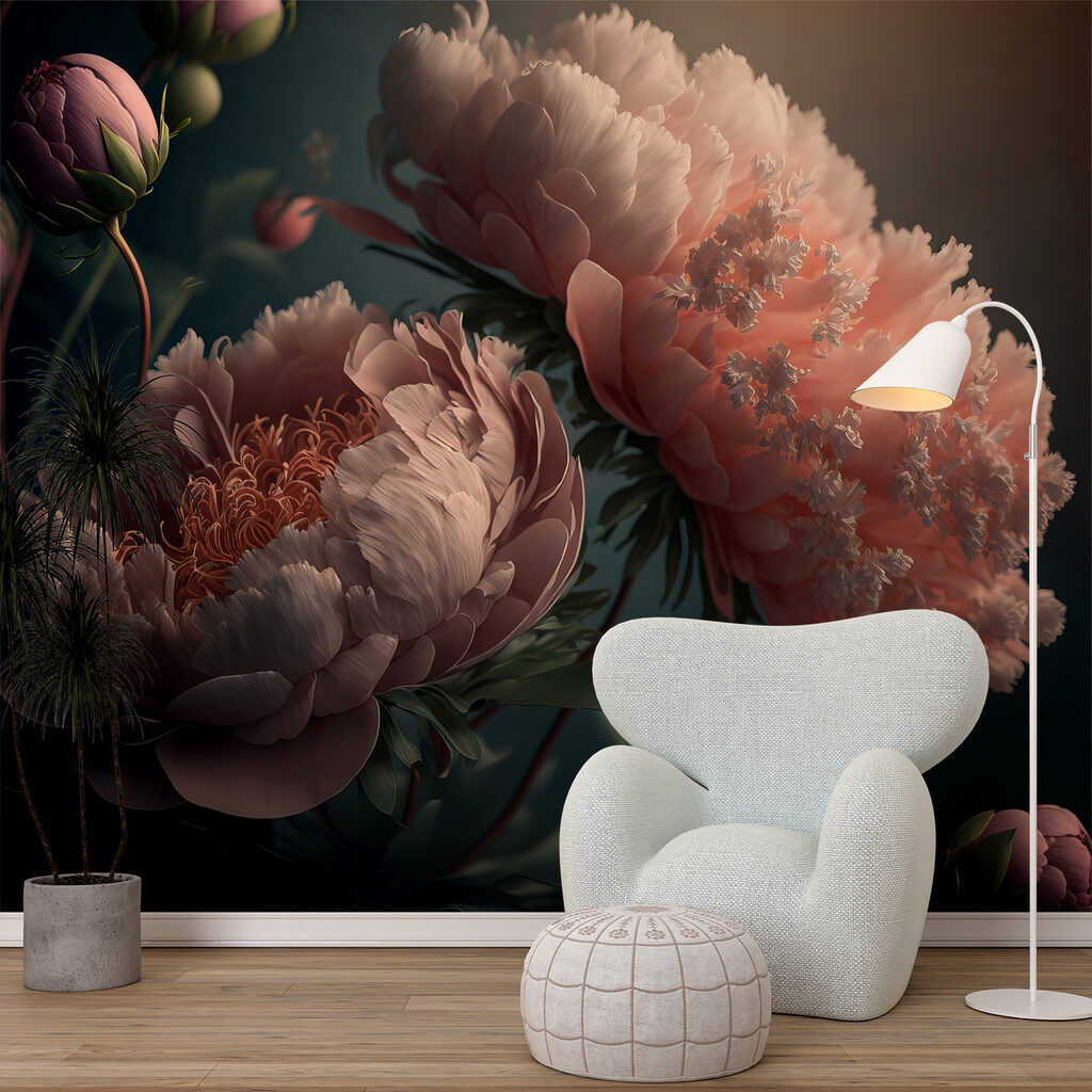 Oudroze pioenen vangen licht — interieur 4