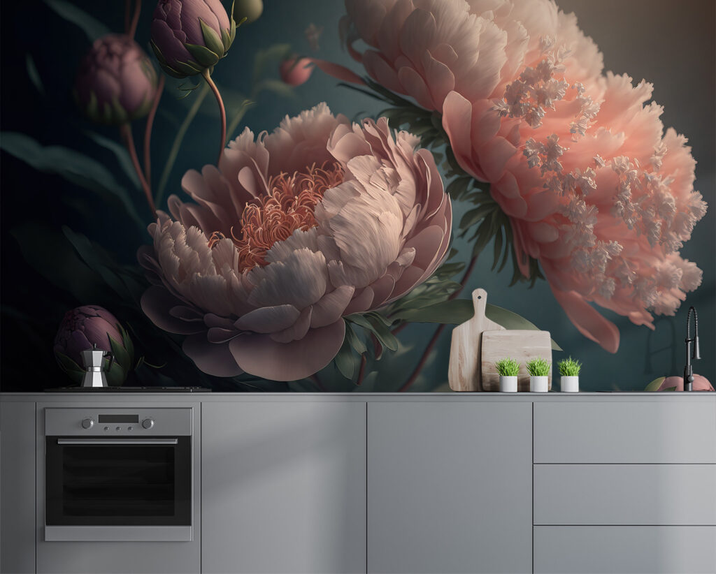Oudroze pioenen vangen licht — interieur 1
