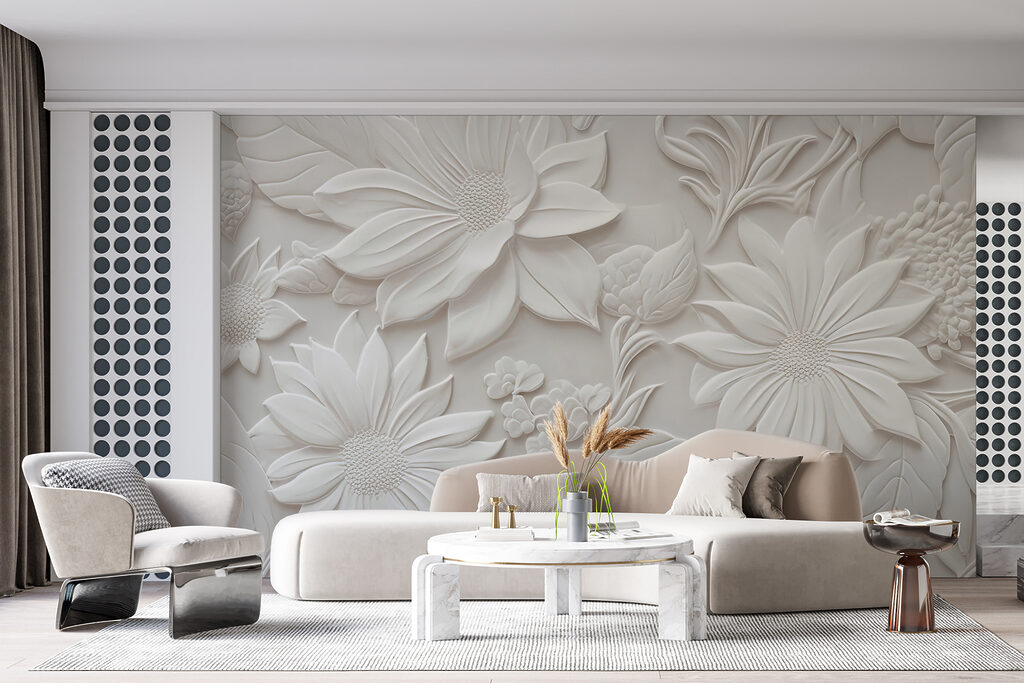 Witte bloemen als beeldhouwwerk — interieur 3