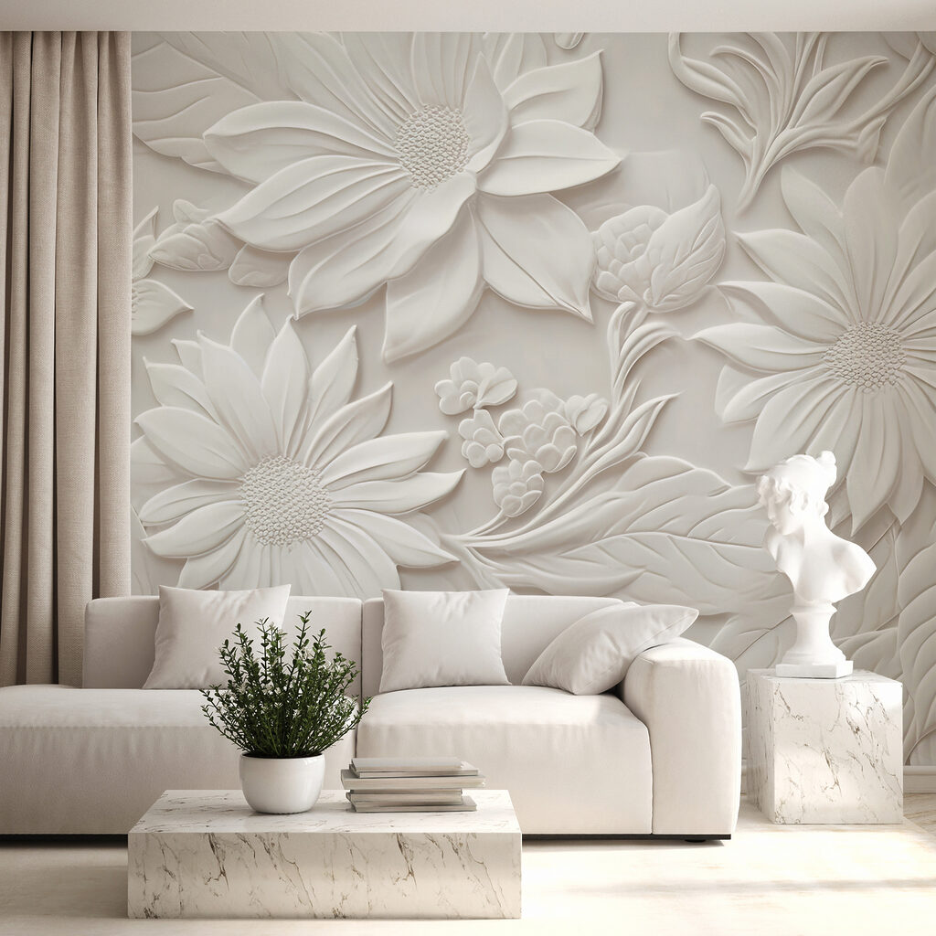 Witte bloemen als beeldhouwwerk — interieur 2