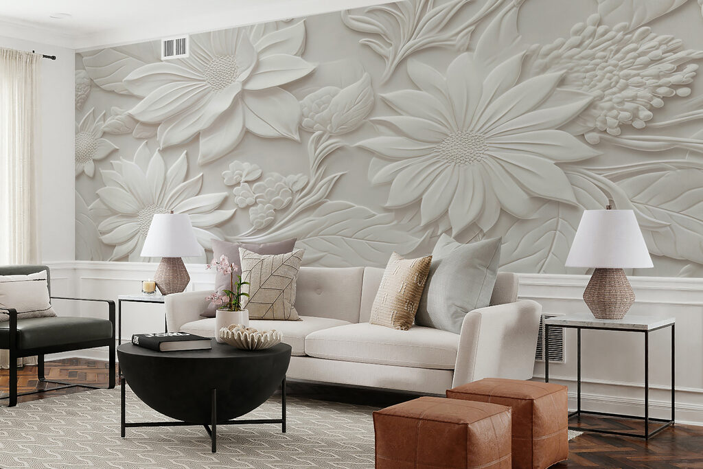 Witte bloemen als beeldhouwwerk — interieur 4