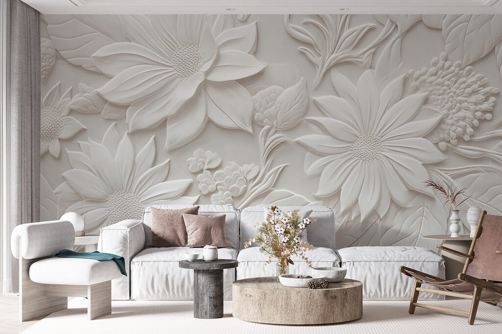 Witte bloemen als beeldhouwwerk — interieur 5
