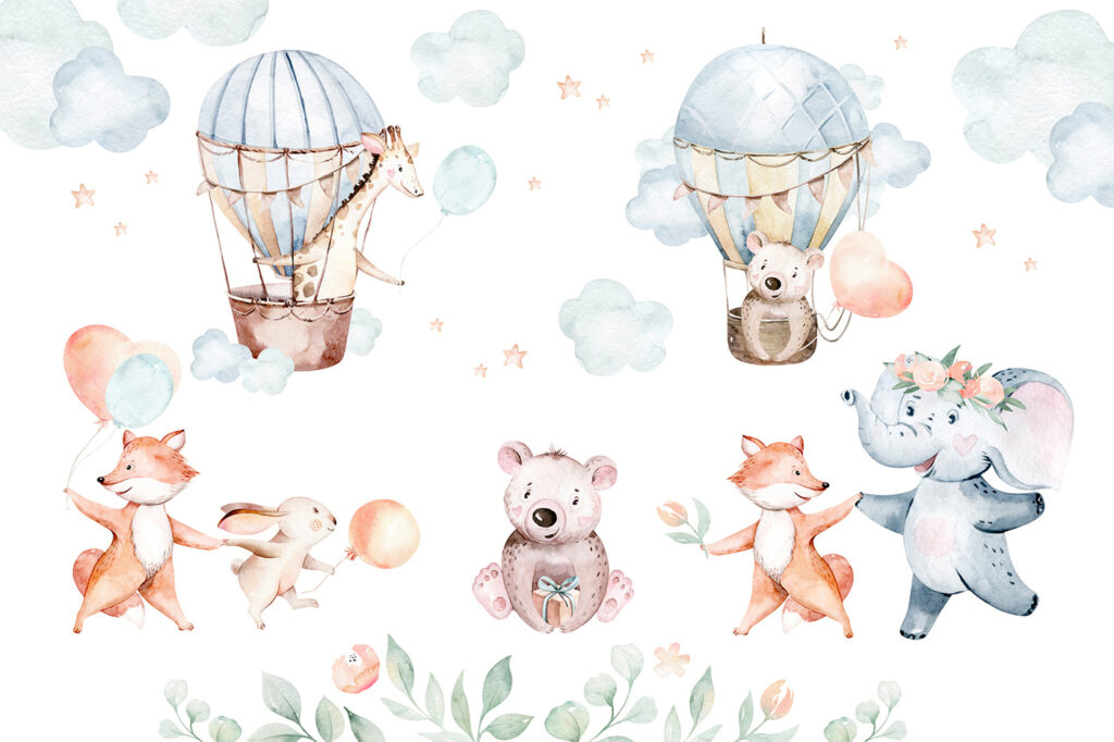 Set van aquareldieren — volledig ontwerp