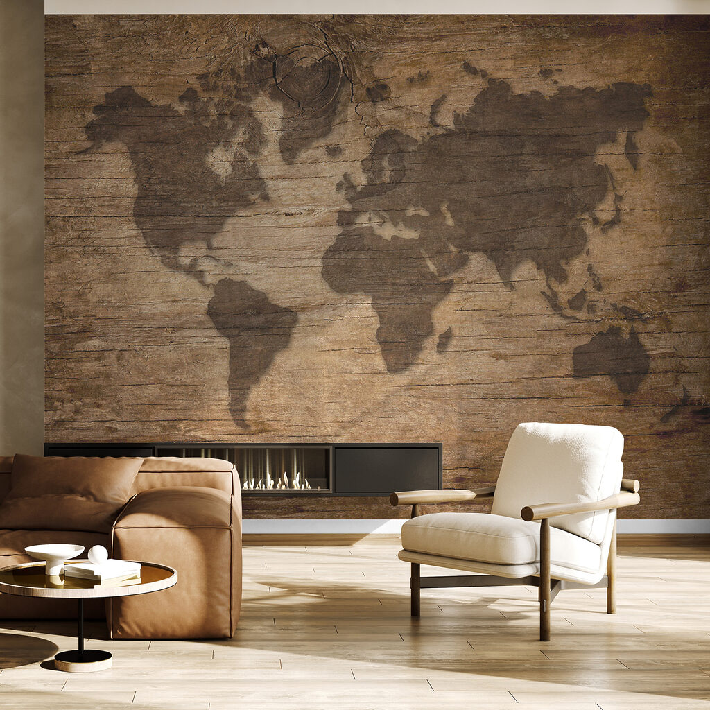 Wereldkaart op oude planken — interieur 3
